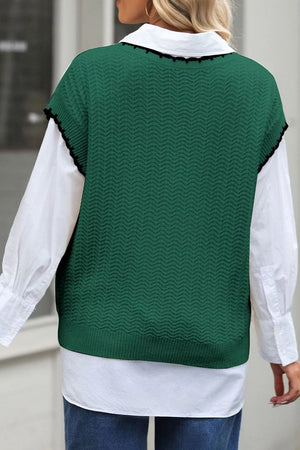 Dark Green with Textured Knit Sleeveless Sweater Vest in Dark Green