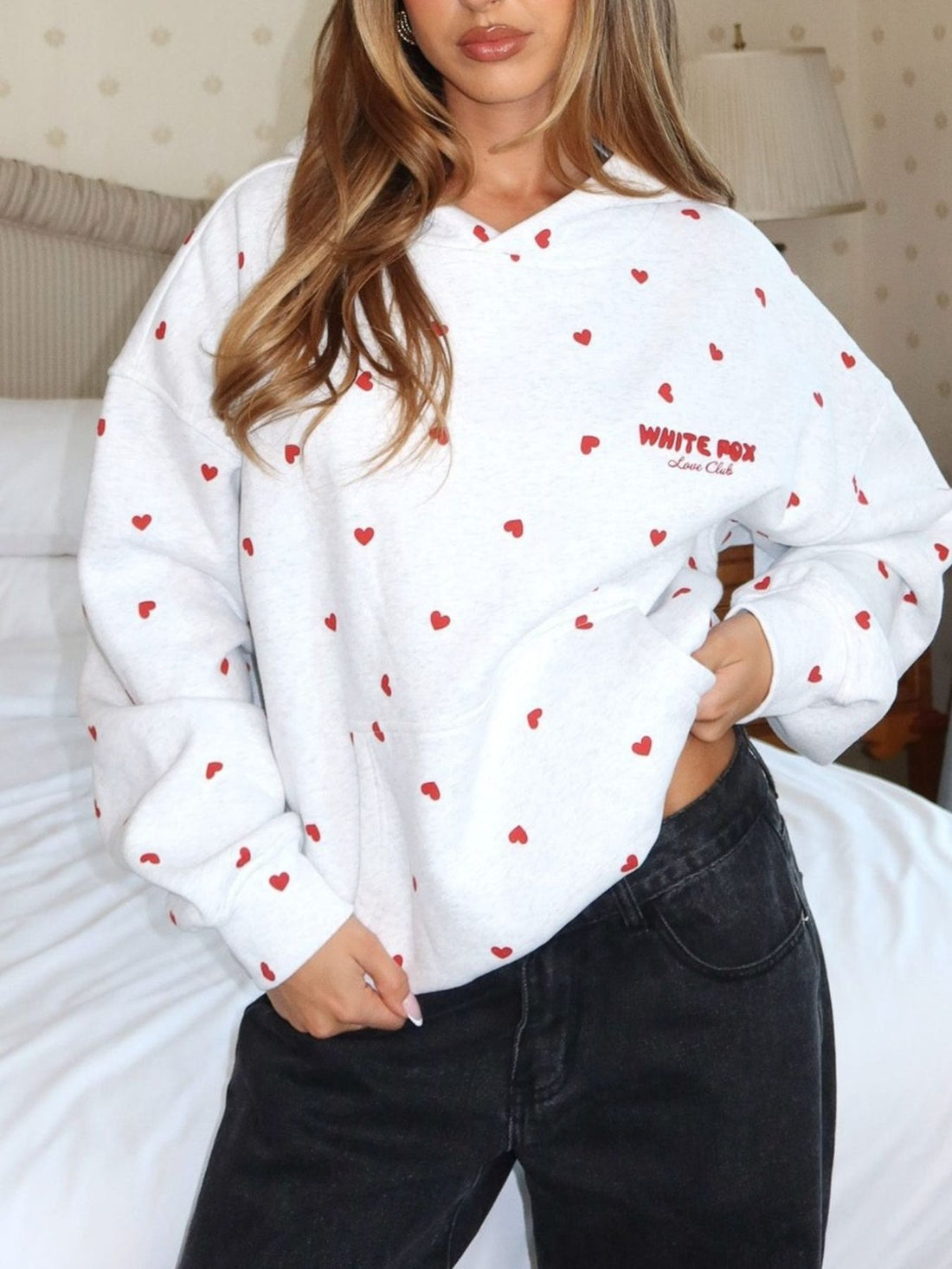 heather gray pullover hoodie with heart and hooded