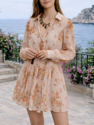 peach shirt dress featuring buttoned and floral