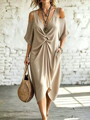 Navy Cold Shoulder Twist Front Midi Dress Plus Size