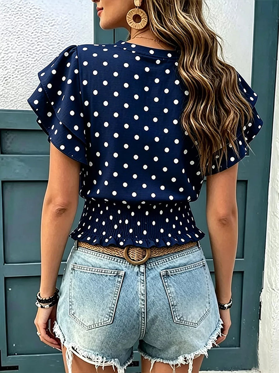 Polka Dot Ruffle Sleeve Blouse, view 11