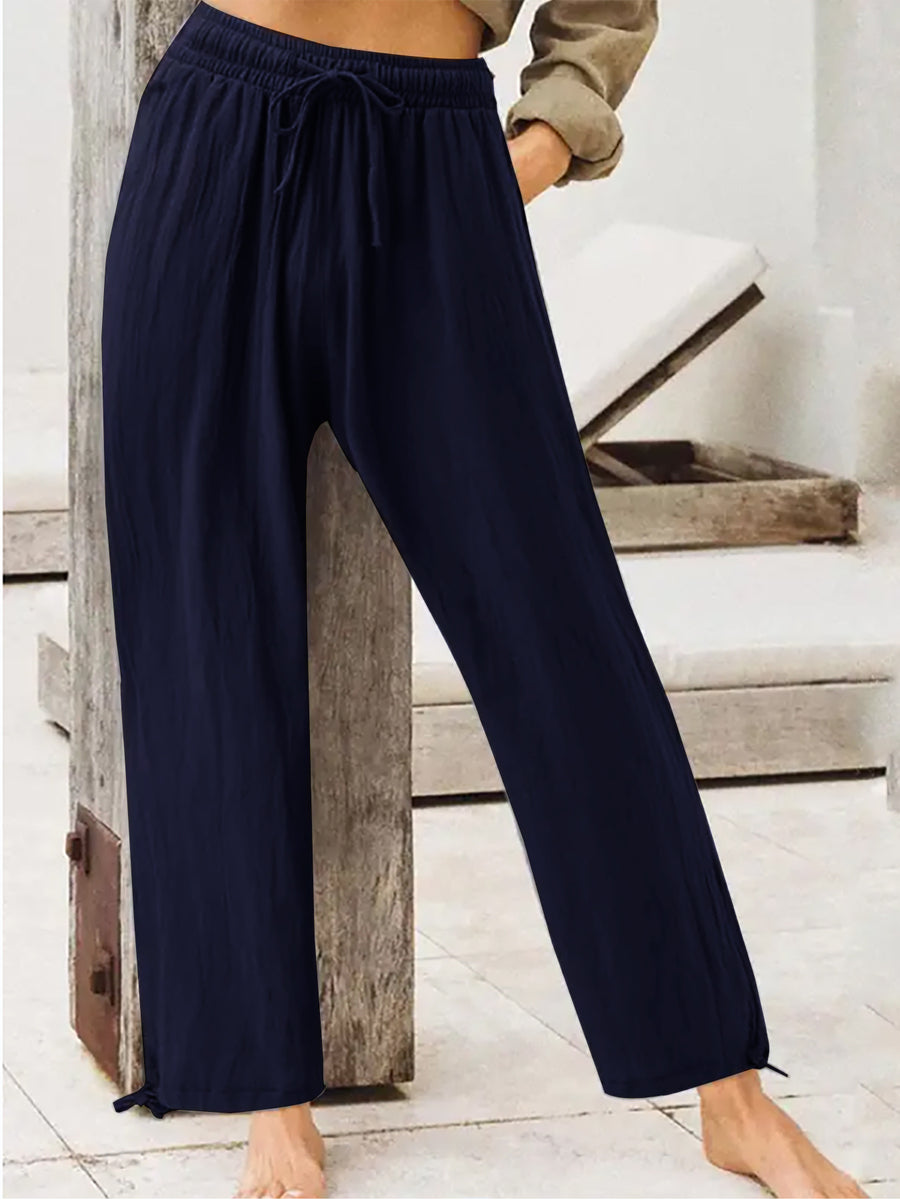 Full Size Casual Drawstring Wide-leg Pants in Dark Gray, view 14