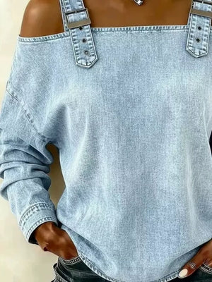 95%cotton,5%spandex Care instructions: Machine wash cold blouse in Light Blue with relaxed silhouette