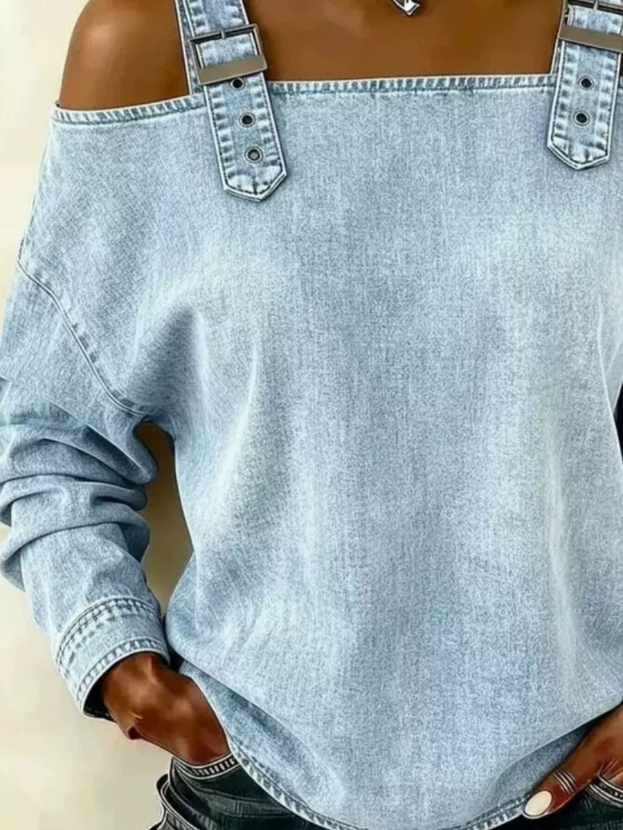 95%cotton,5%spandex Care instructions: Machine wash cold blouse in Light Blue with relaxed silhouette