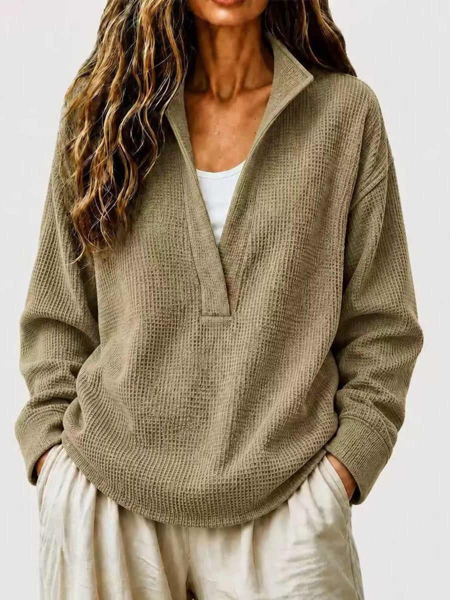 sweatshirt in Black with waffle-knit and hip-length