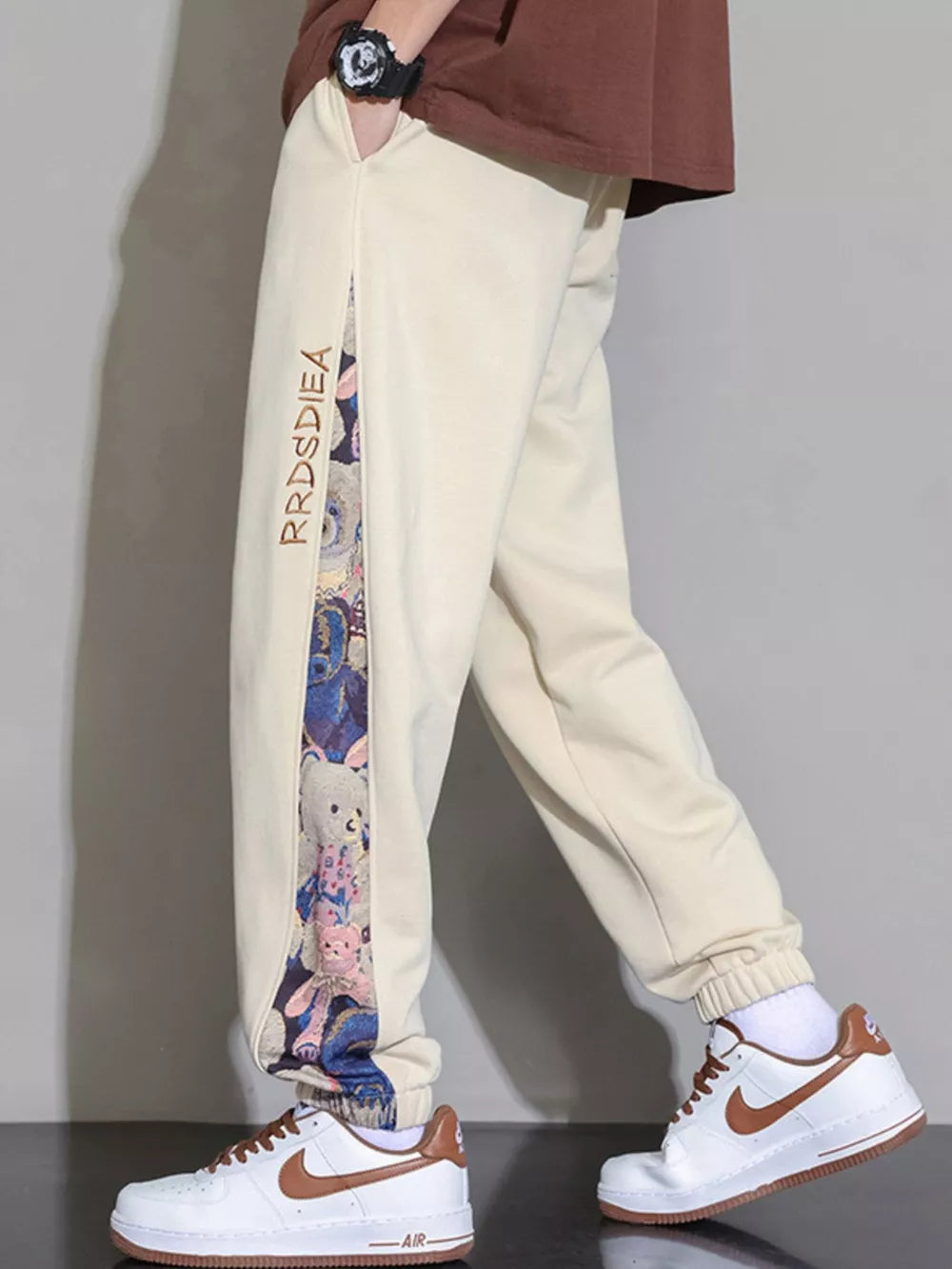 Tan Men's Plus Size Bear Print Sweatpants