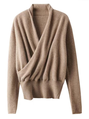 Camel wrap top with ribbed and long sleeve