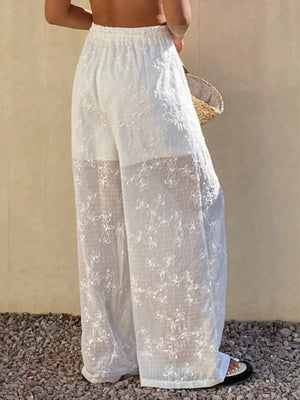 100% polyester Care instructions: Machine wash cold wide-leg pants in white with wide-leg silhouette
