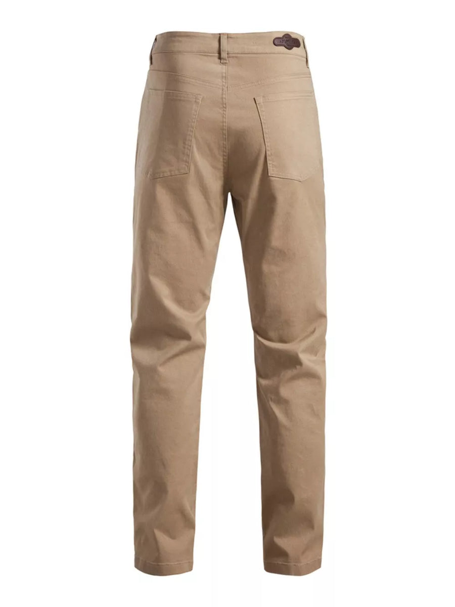 Khaki cotton sweatpants with classic fit and back pockets.