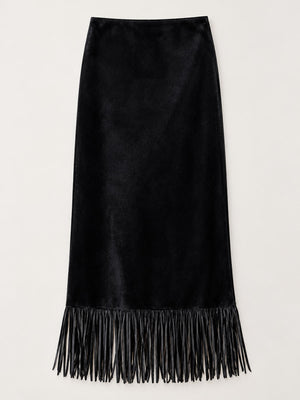 midi skirt in Light Brown with fringe and midi