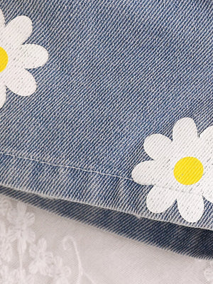 Yellow with Children's Daisy Print Cami And Denim Shorts Set in Yellow