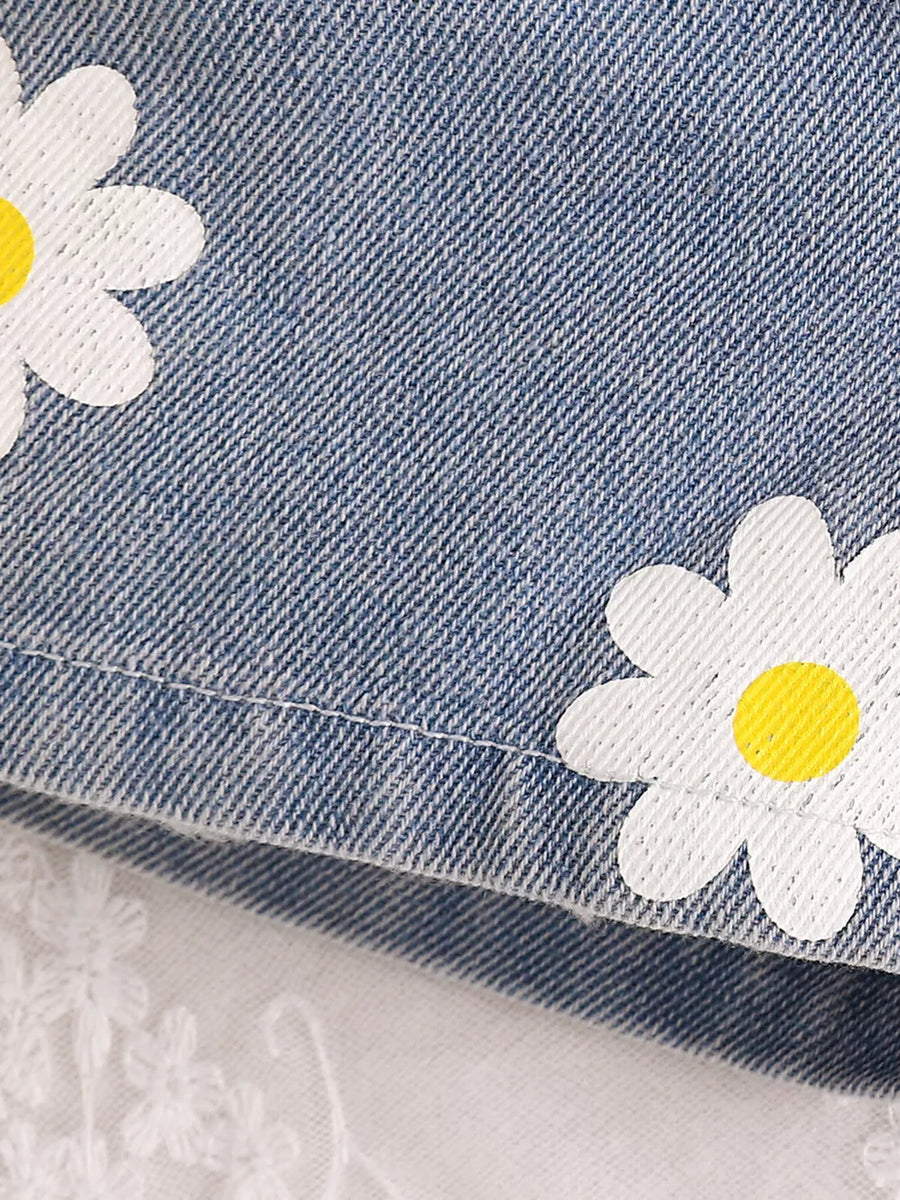 Yellow with Children's Daisy Print Cami And Denim Shorts Set in Yellow