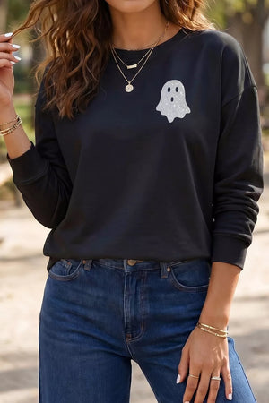 black t-shirt with graphic-print and round neck