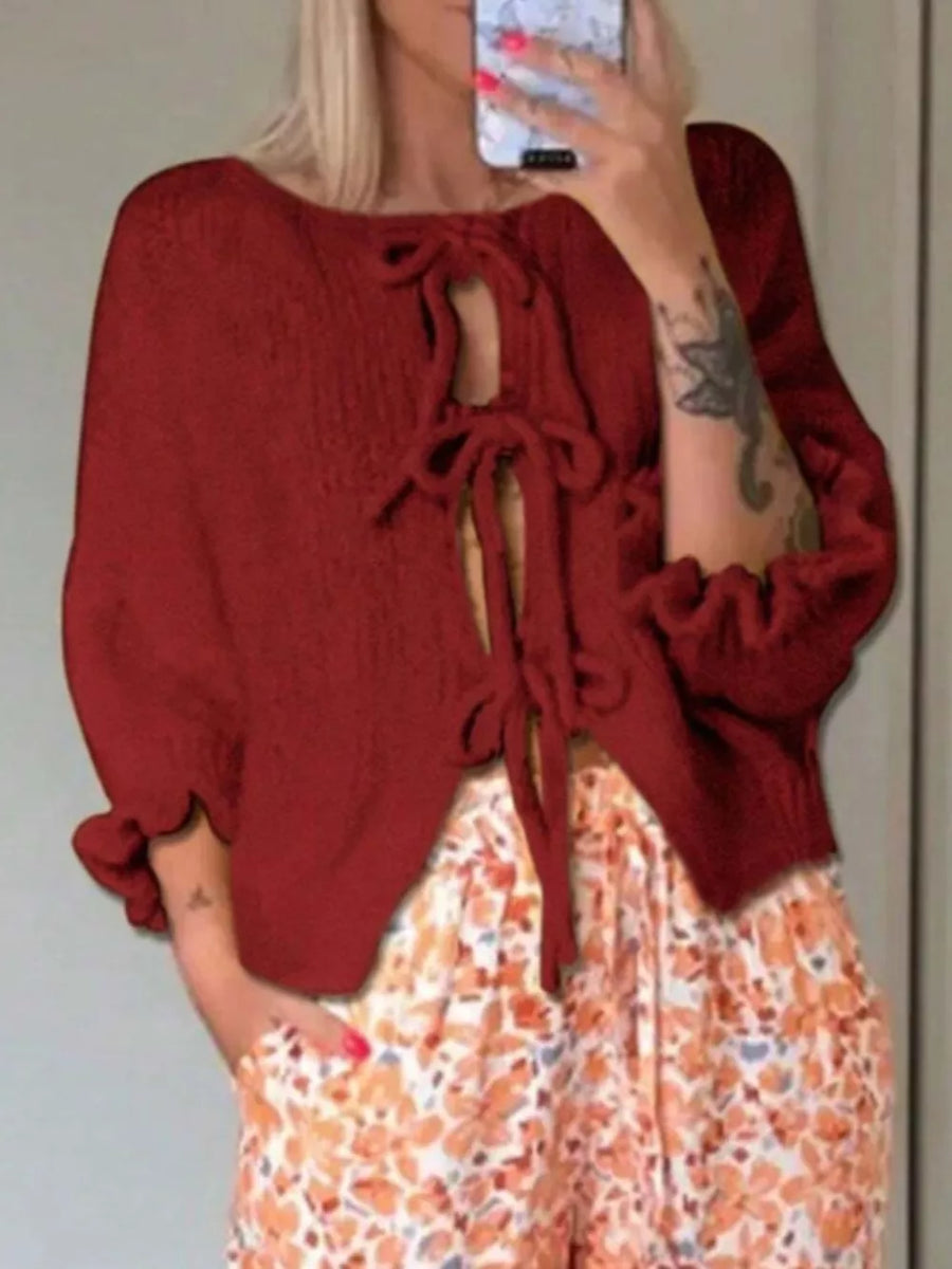 Wine Red Tie-front Cropped Cardigan