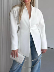 Black blazer with tunic-length and button-front
