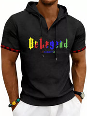Royal Blue Men's Full Size Letter Graphic Short Sleeve Hooded Top