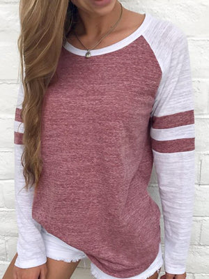 maroon t-shirt with color-block and round neck