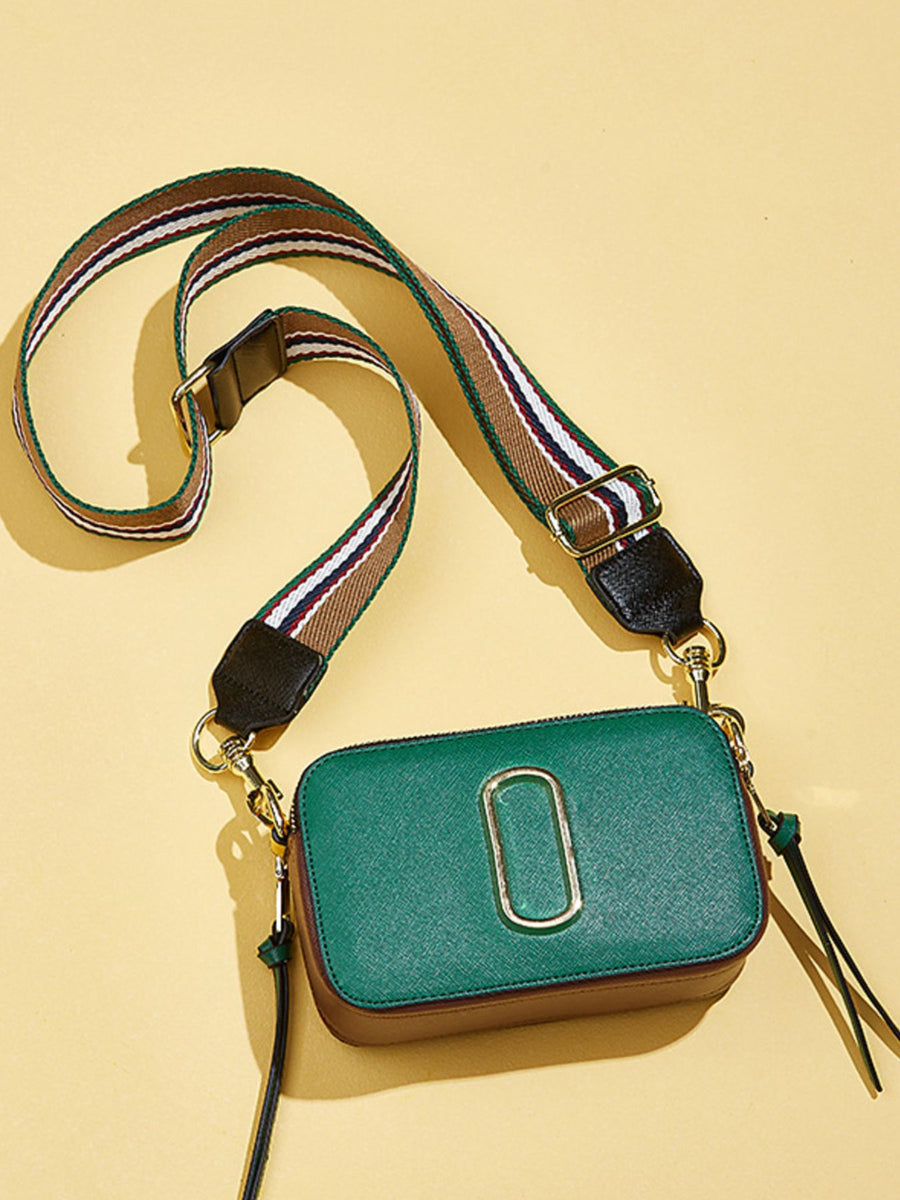 crossbody bag featuring color-block in dark brown with PU Leather Imported Size &amp texture