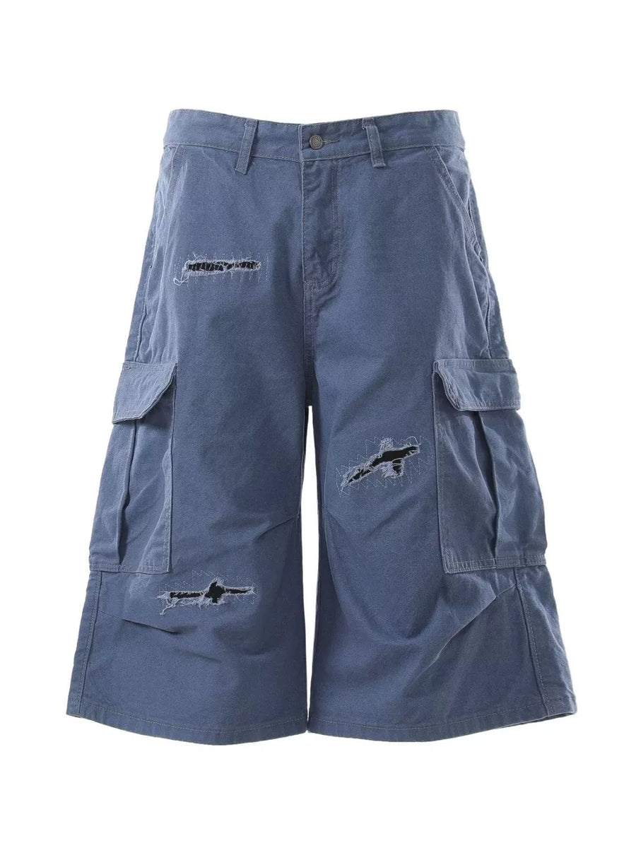 Dark Gray Men's Distressed Cargo Capris