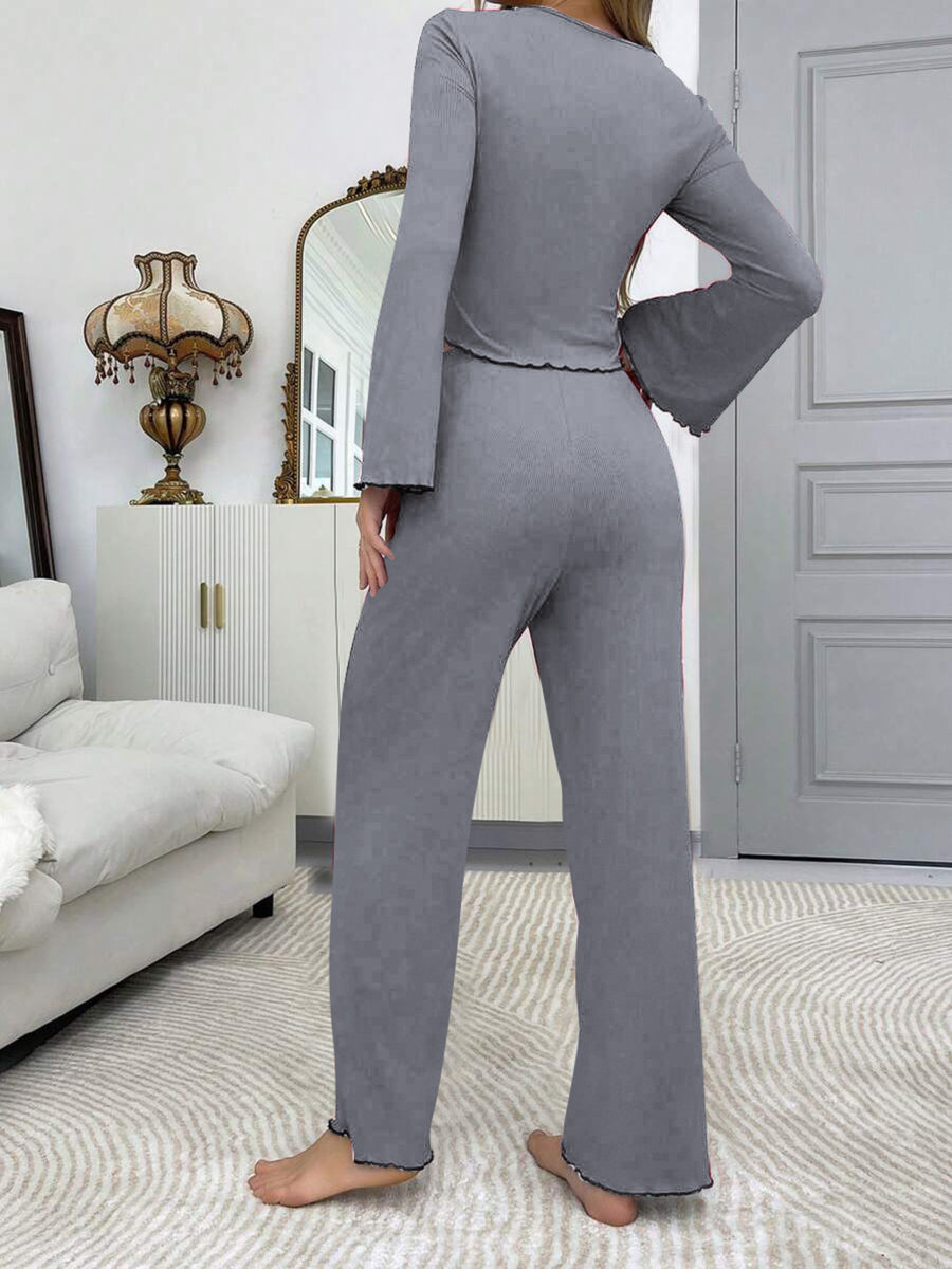 lounge set in Grey with lace detail and cropped