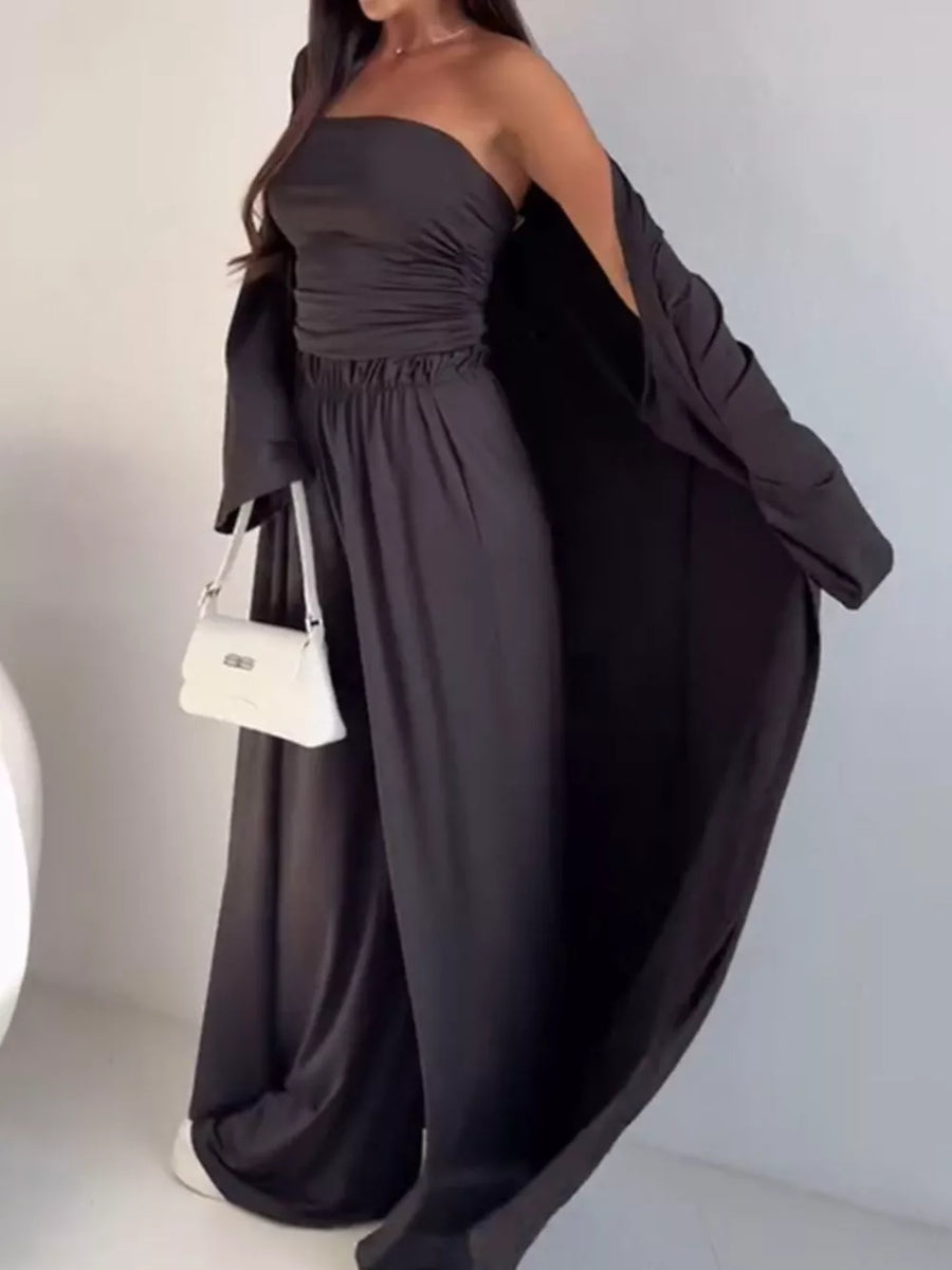 Strapless Ruched Crop Top & Wide-leg Pants Set option 7