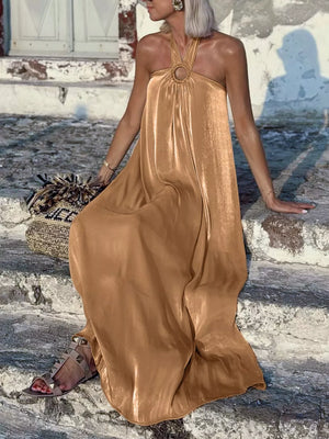 50% cotton, 50% polyester Care instructions: Machine wash cold maxi dress in golden with loose silhouette