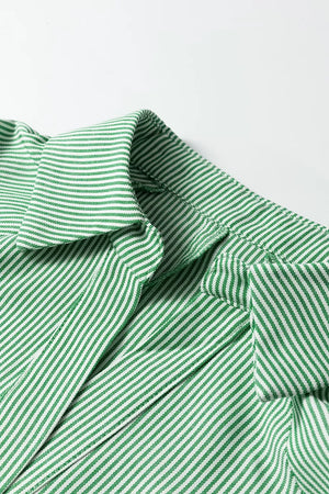 Striped Collared Split Neck Half Sleeve Blouse option 7