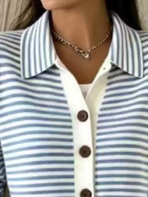 kelly green cardigan featuring collared and striped