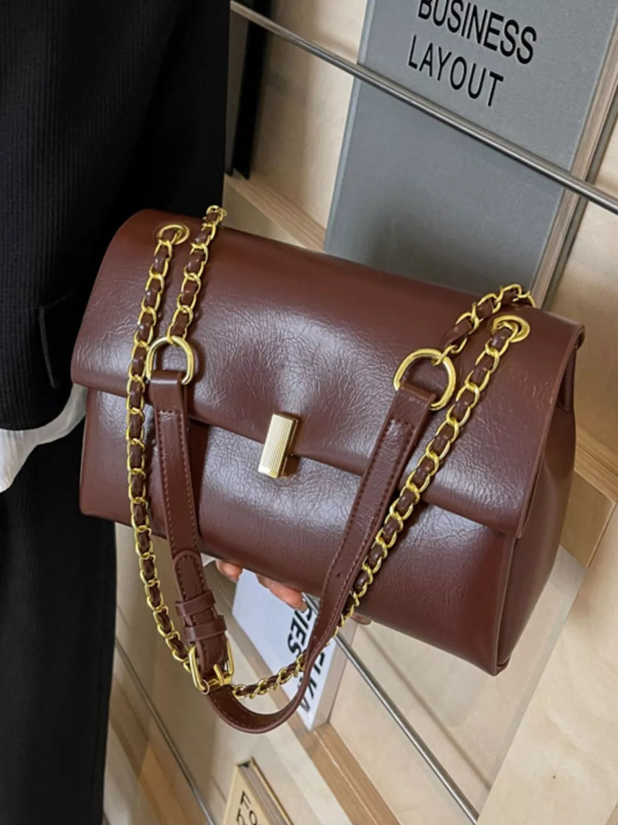 Brown with Chain Strap Shoulder Bag
