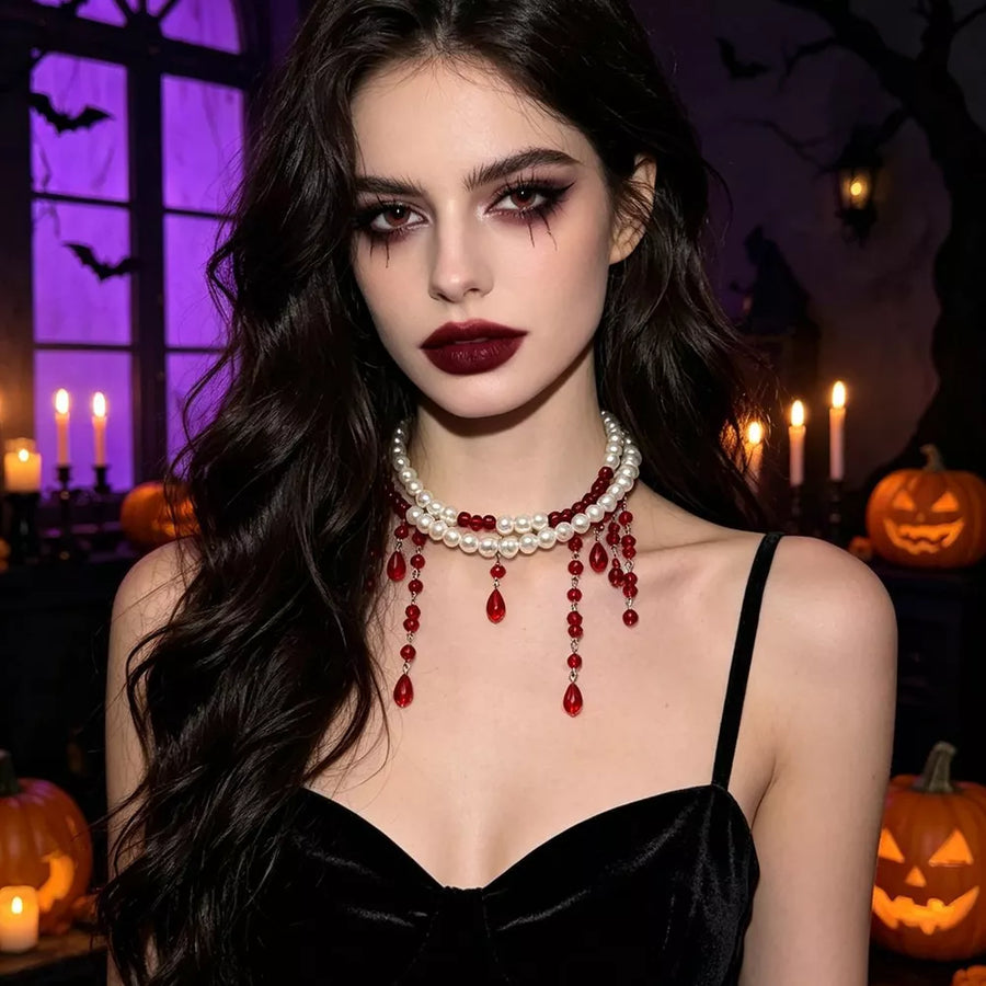 Burgundy choker necklace with choker and hook-and-eye