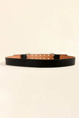 Black leather belt with double buckle and eyelet detail