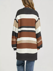 brown cardigan featuring ribbed and color-block