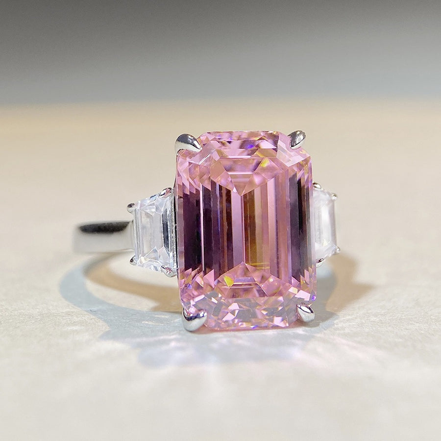 ring in silver with geometric and geometric cut stones