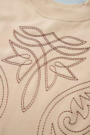 sweatshirt featuring embroidered in Tan with 65% polyester, 35% cotton Care instructions: Machine wash cold texture