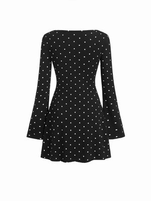 Navy mini dress with stretch and bell sleeve