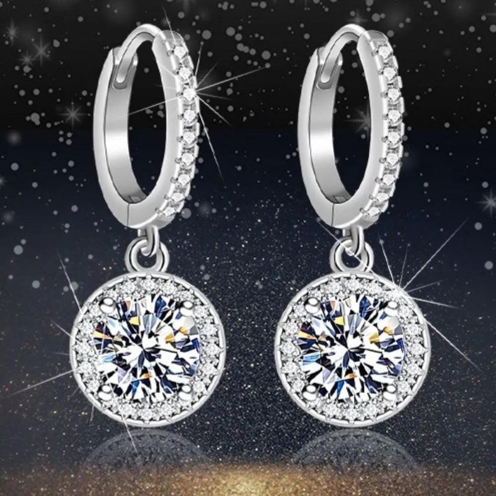 925 sterling silver,Moissanite Carat weight: 1ct Care instructions: Avoid wearin earrings in clear with hoop drop silhouette