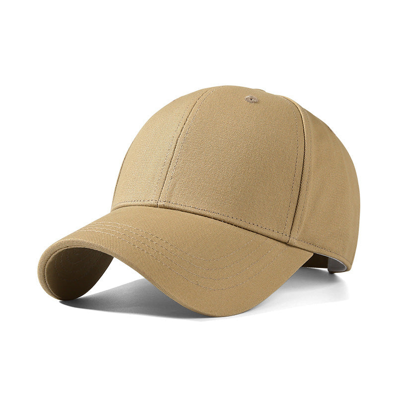 Khaki cotton baseball cap with curved brim and stitched details