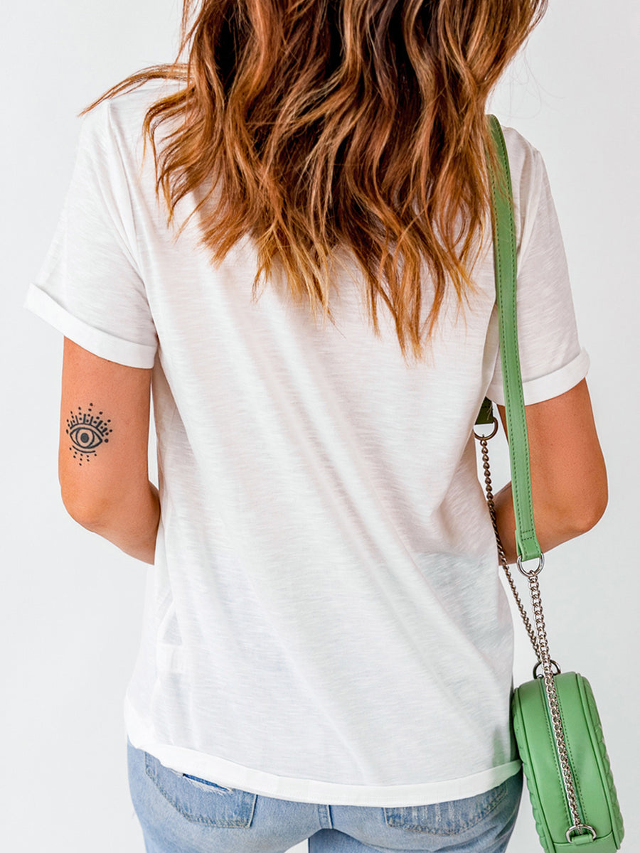 white t-shirt with hip-length and pullover