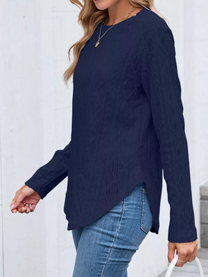 Green with Textured Diamond Knit Long Sleeve T-shirt