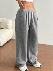 Gray wide-leg maternity joggers with drawstring and pockets
