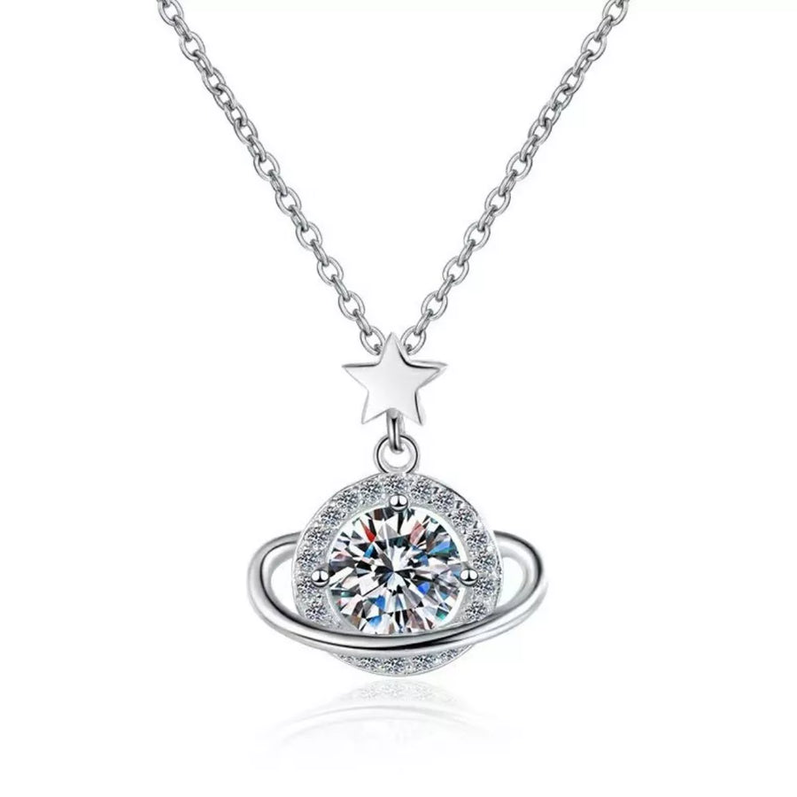necklace featuring geometric in Silver with 925 sterling silver,Moissanite Carat weight: 1ct Care instructions: Avoid wearin