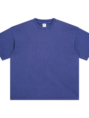 Oversized washed cotton crewneck t-shirt in Dusty Blue with a relaxed fit and crew neckline.