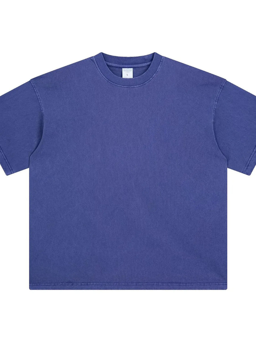 Oversized washed cotton crewneck t-shirt in Dusty Blue with a relaxed fit and crew neckline.
