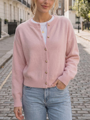 Blue regular cardigan with round neck