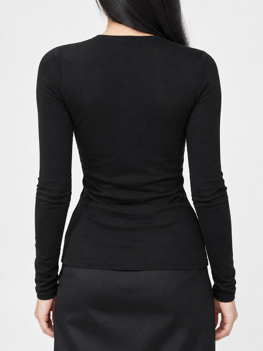 Black henley with buttoned and long sleeve