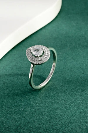 Silver double halo pear cut ring with clear stones