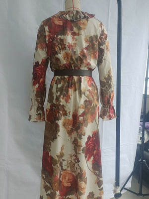 olive green maxi dress with ruffled and bishop sleeve