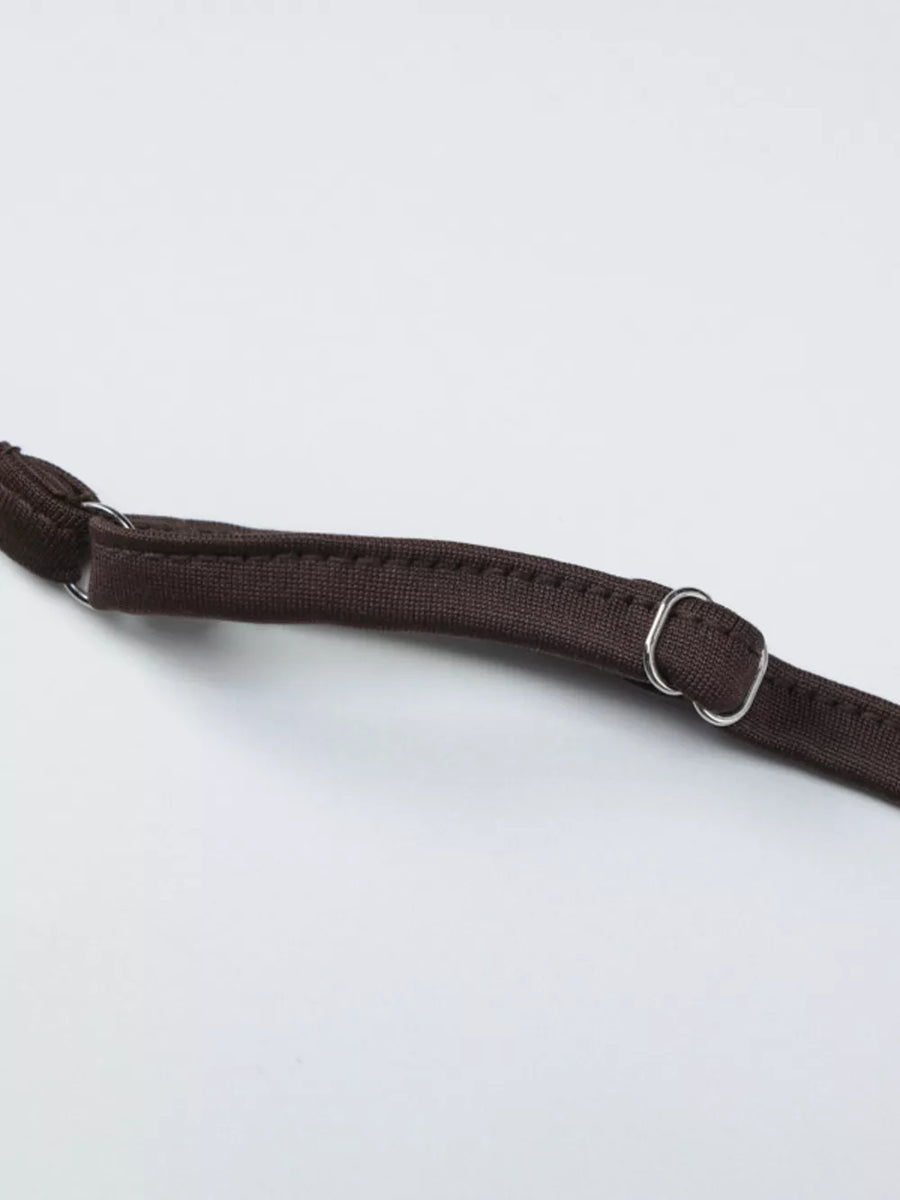 Brown halter crop top strap detail with silver hardware