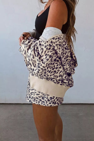charcoal lounge set featuring zipper and leopard-print