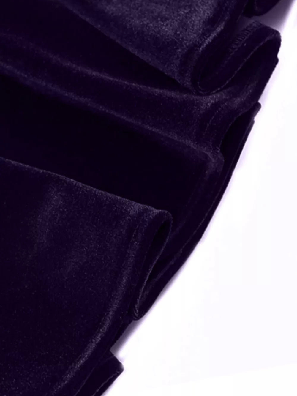 Velvet ruched long sleeve t-shirt in dark blue, showing fabric texture and detail.